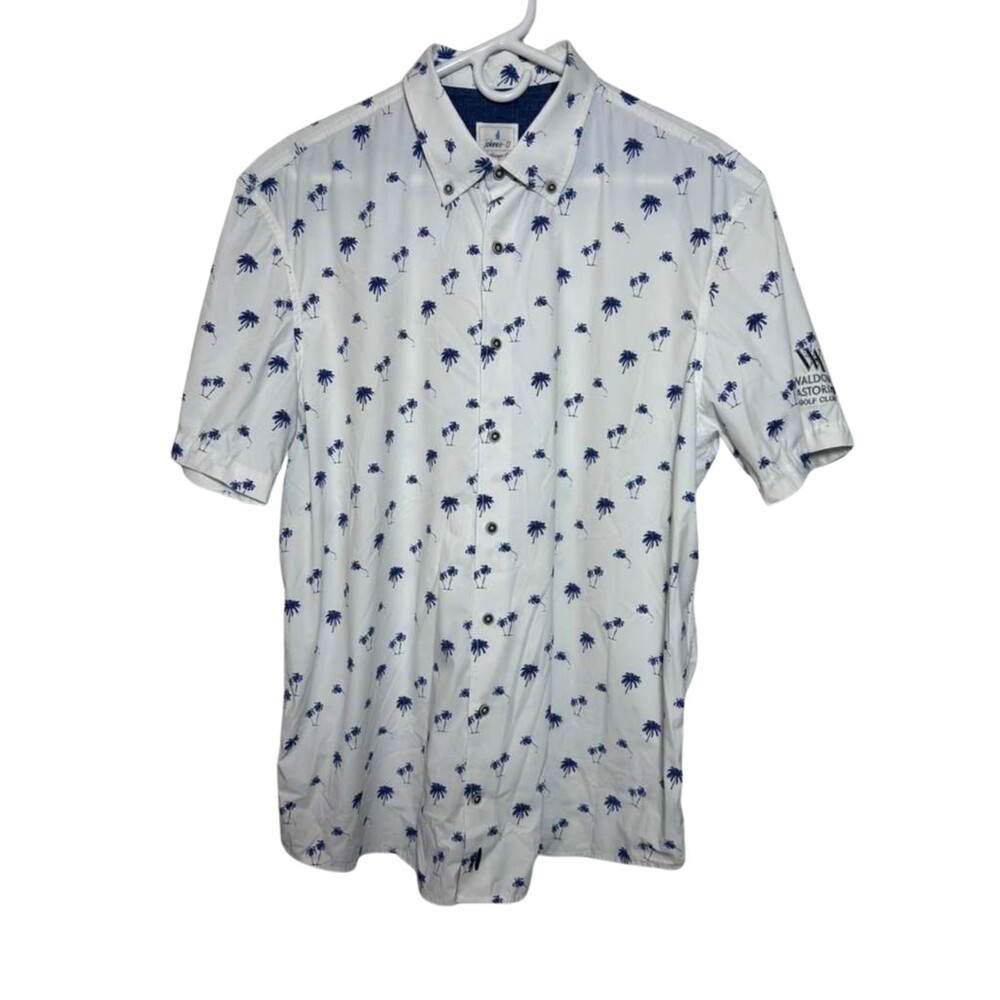 Johnnie-O Button Down Shirt Men's XL White Hanging Out Palm Trees Short Sleeve